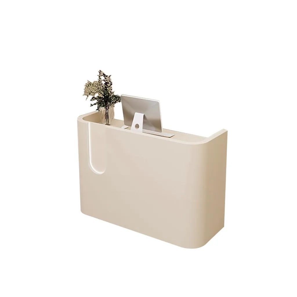 Empfangstresen, Kleine Gewerbetheke, Kassentheke, Empfangstisch, LED-Beleuchtung, Ladenmöbel, Frontdesk, Modernes Design Beige 150×60×100cm