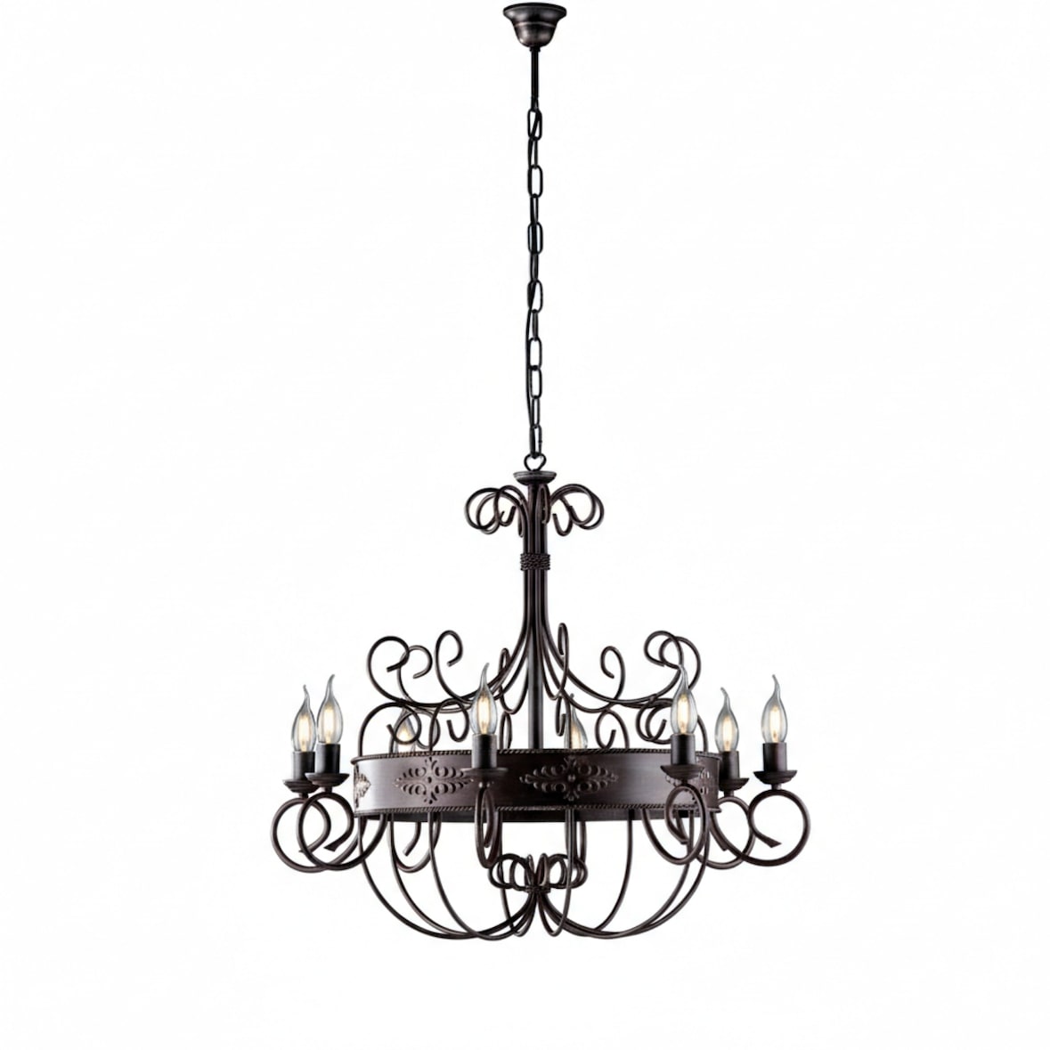 Bonetti Illumina -  Baltimore - Kronleuchter aus schwarz und rostlackiertem Eisen, 8 Lichter 126 - Ø76 - BL183-8-RG