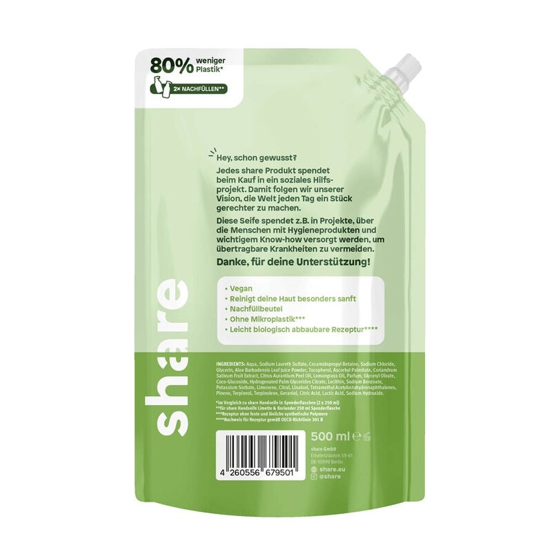 share Limette & Koriander Flüssigseife 500 ml Nachfüllbeutel