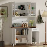 thumbnail of Hochschrank 114x40x190 cm mit Rustikaler Holzmaserung in Weiß und Braun, ideal für Wohnzimmer und Esszimmer