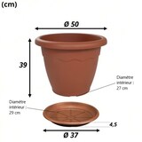 thumbnail of Vaso Rotondo Ø50x39h cm per Fiori Piante + Sottovaso, Plastica Color Terracotta, Resistente agli UV - Made in Italy
