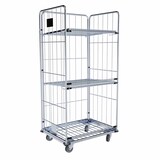 thumbnail of Wäschewagen mit 2 Zwischenböden klappbar, 4 Abweisräder. Stahlboden, 3-seitig, Nutzhöhe 1.600 mm, 850 x 630 x 1.750 mm, 500 kg