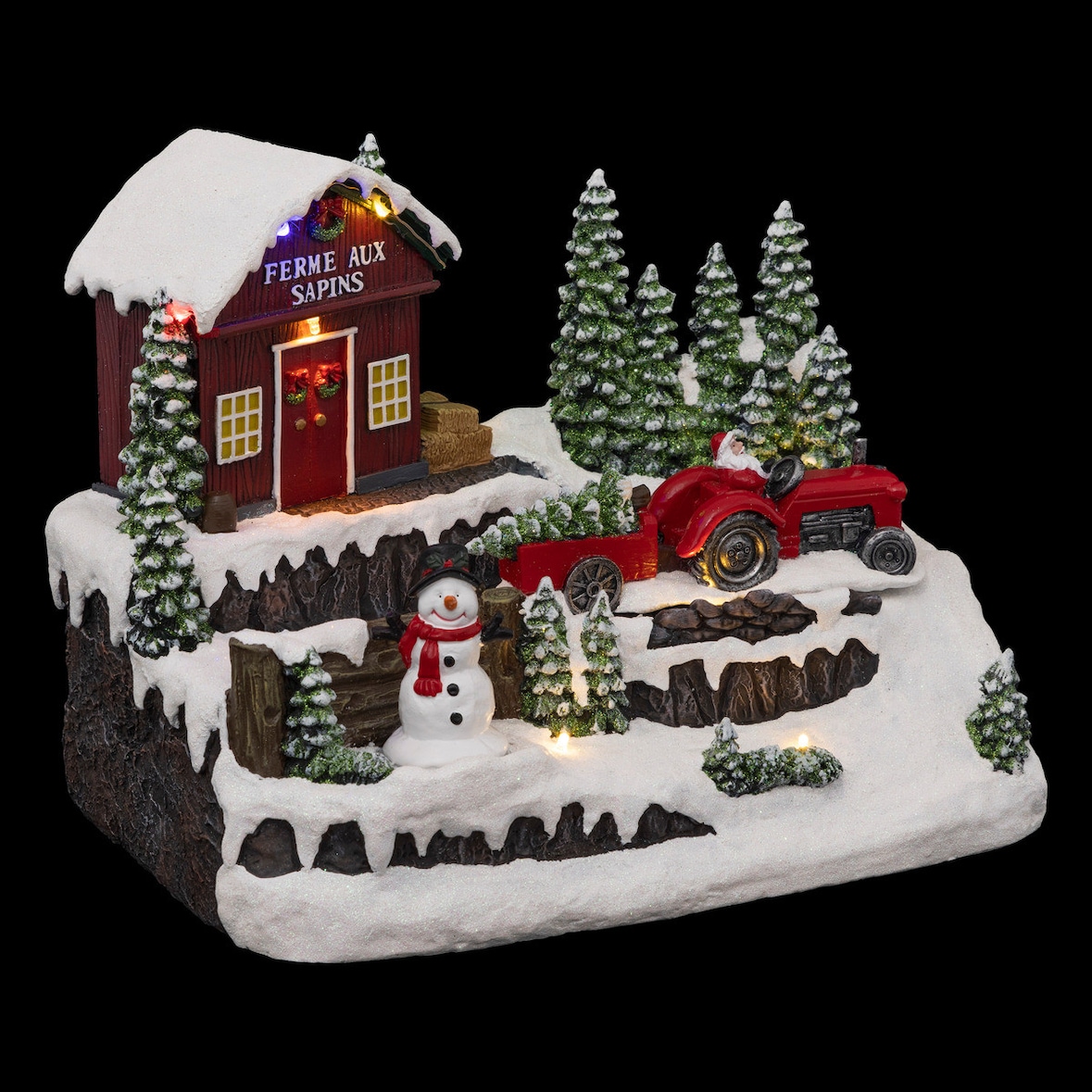 Village de Noël lumineux, animé et musical La ferme aux sapins