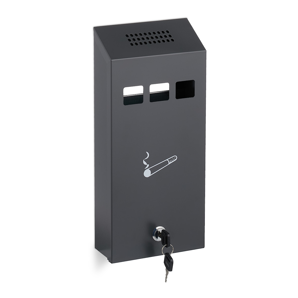 Relaxdays Wandaschenbecher für draußen, verschließbar, Metall, Aschenbecher Wandmontage, HBT 32,5 x 15 x 6 cm, anthrazit