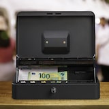 thumbnail of Relaxdays Geldkassette abschließbar, Münzeinsatz & 4 Scheinfächer, Geldkasse Eisen, HBT 8,5 x 30,5 x 24,5 cm, schwarz