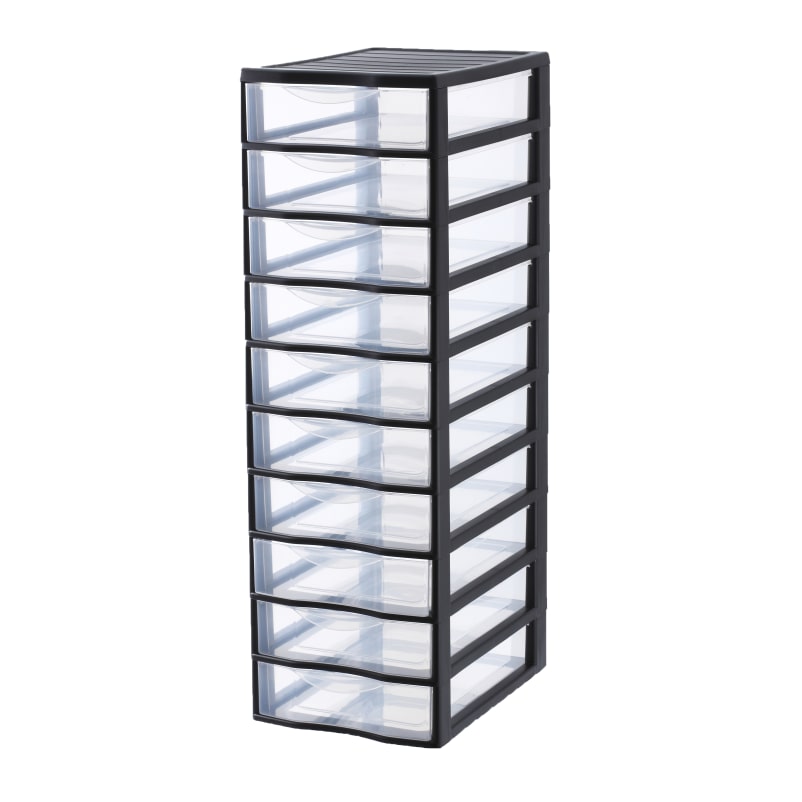 Module 10 tiroirs, 10 x 6 litres, en plastique noir/transparent