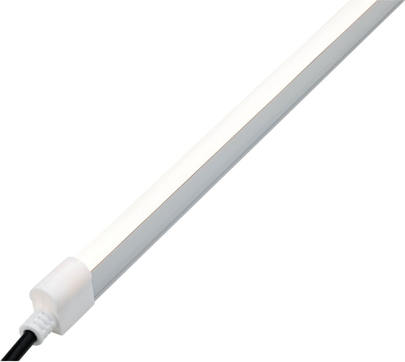 Un tube LED blanc avec un câble noir.