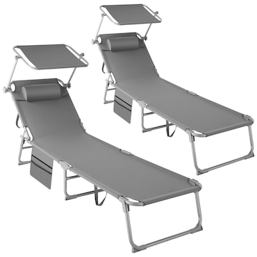 Conjunto de 2 espreguiçadeiras Chloé cinza - 4 posições reclináveis com almofada - 68x190x28 cm - 405127