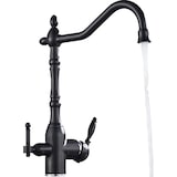 thumbnail of KLARWERK® Julian | Retro 3-Wege Armatur Edelstahl Schwarz matt | Vintage Filter Wasserhahn Küche | 360° Osmose Mischbatterie U-Auslauf 3 Anschlüsse