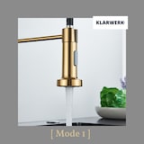 thumbnail of KLARWERK® Bernd | Gastronomie Küchenarmatur Gold gebürstet mit Feder | Edelstahl Wasserhahn Küche | Mischbatterie 360° drehbar |Hochdruck 2 Anschlüsse