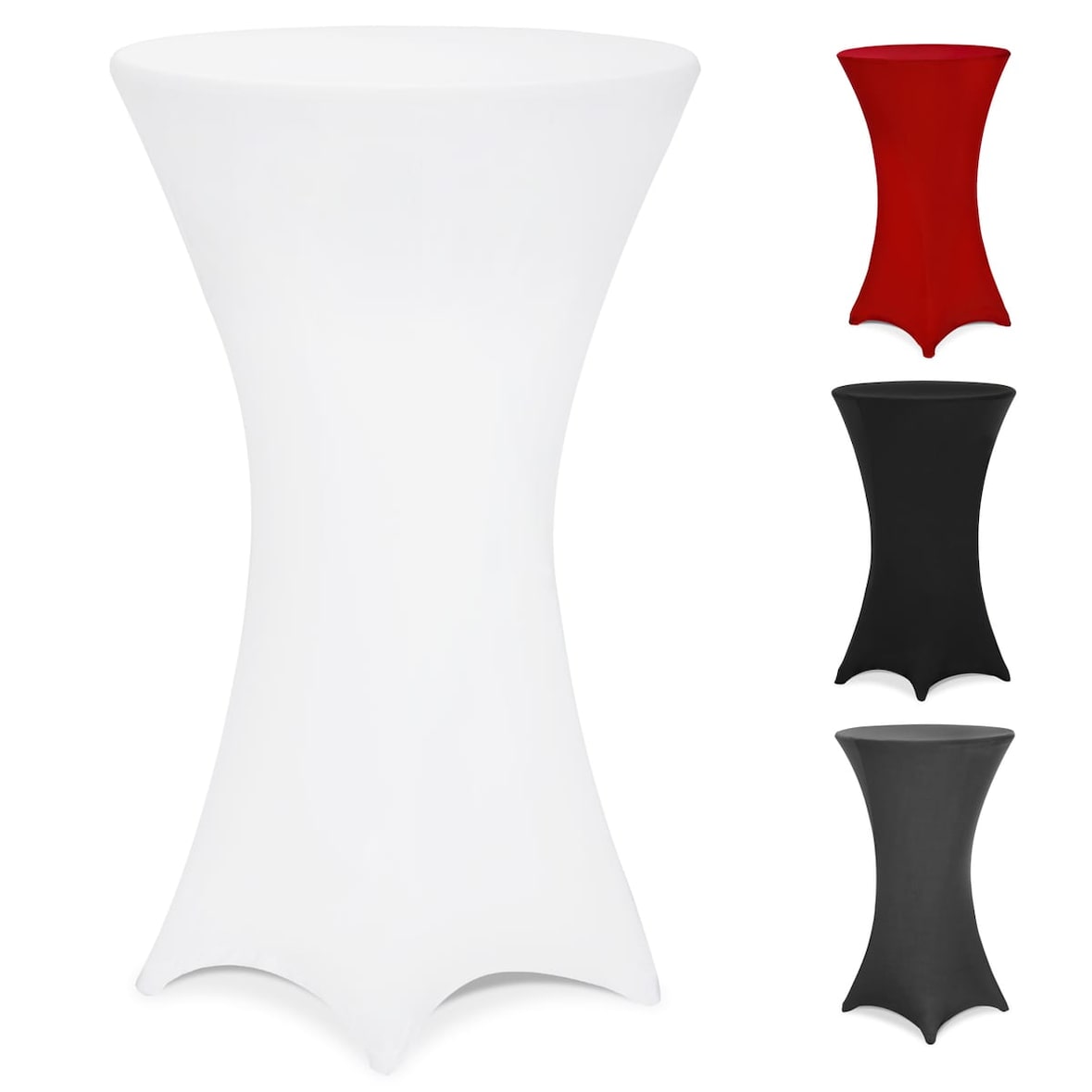 DETEX® Stehtischhusse Weiß 60-65cm Verstärkter Fußbereich 30°C Waschbar Stehtisch Hussen Stretch Tisch Überzug Hochzeit