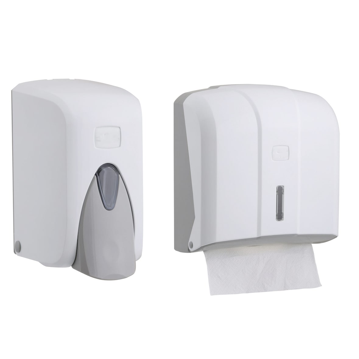 CleanSV® Via Set Weiss  Seifenspender 500 ml. und Papierhandtuchspender