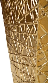 thumbnail of Paar quadratische Vasen aus goldfarbenem Metall – Design mit linearer Reliefstruktur im Glam-Stil, 34 x 34 x 90 cm