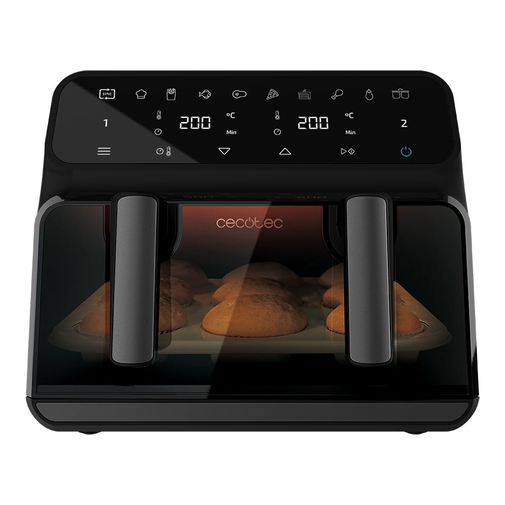 Cecotec Freidora sin Aceite Digital de 9 Litros Cecofry Advance 9000 Window. 2200 W, Dietética, Pared Divisoria Móvil, Temperatura dual de 80-200ºC