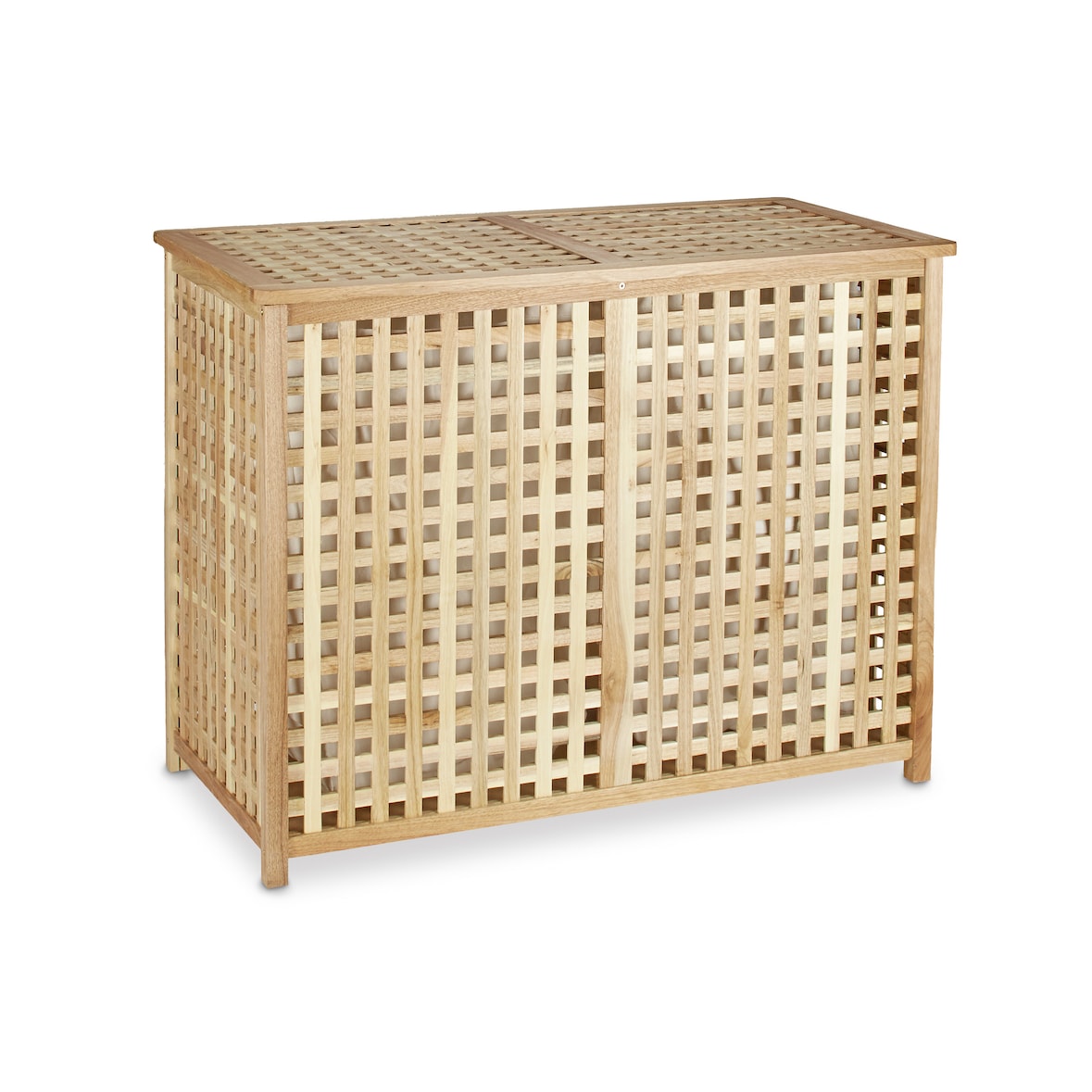 Relaxdays Wäschesammler Duo Walnuss, breite Wäschetruhe, 2 Wäschesäcke, Doppel Wäschebox HBT 68 x 88 x 46 cm, natur