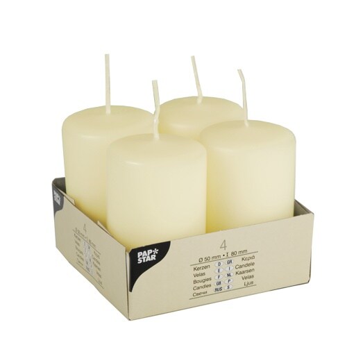 Bougies cylindriques Ø 50 mm · 80 mm ivoire "Ivory" à tête plate