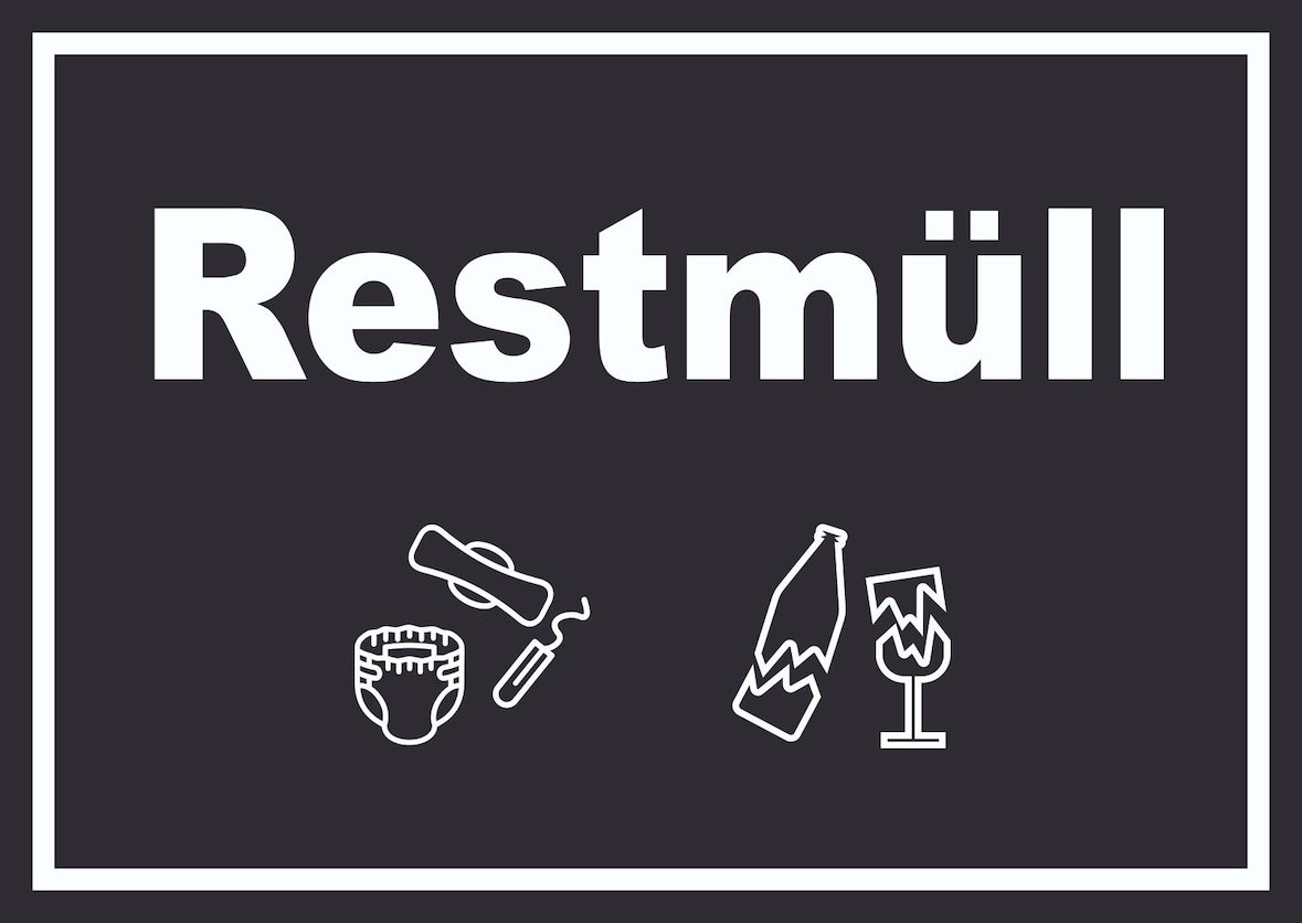 Restmüll Mülltrennung Schild Text Symbol Haushalt waagerecht A6 (105x148mm)