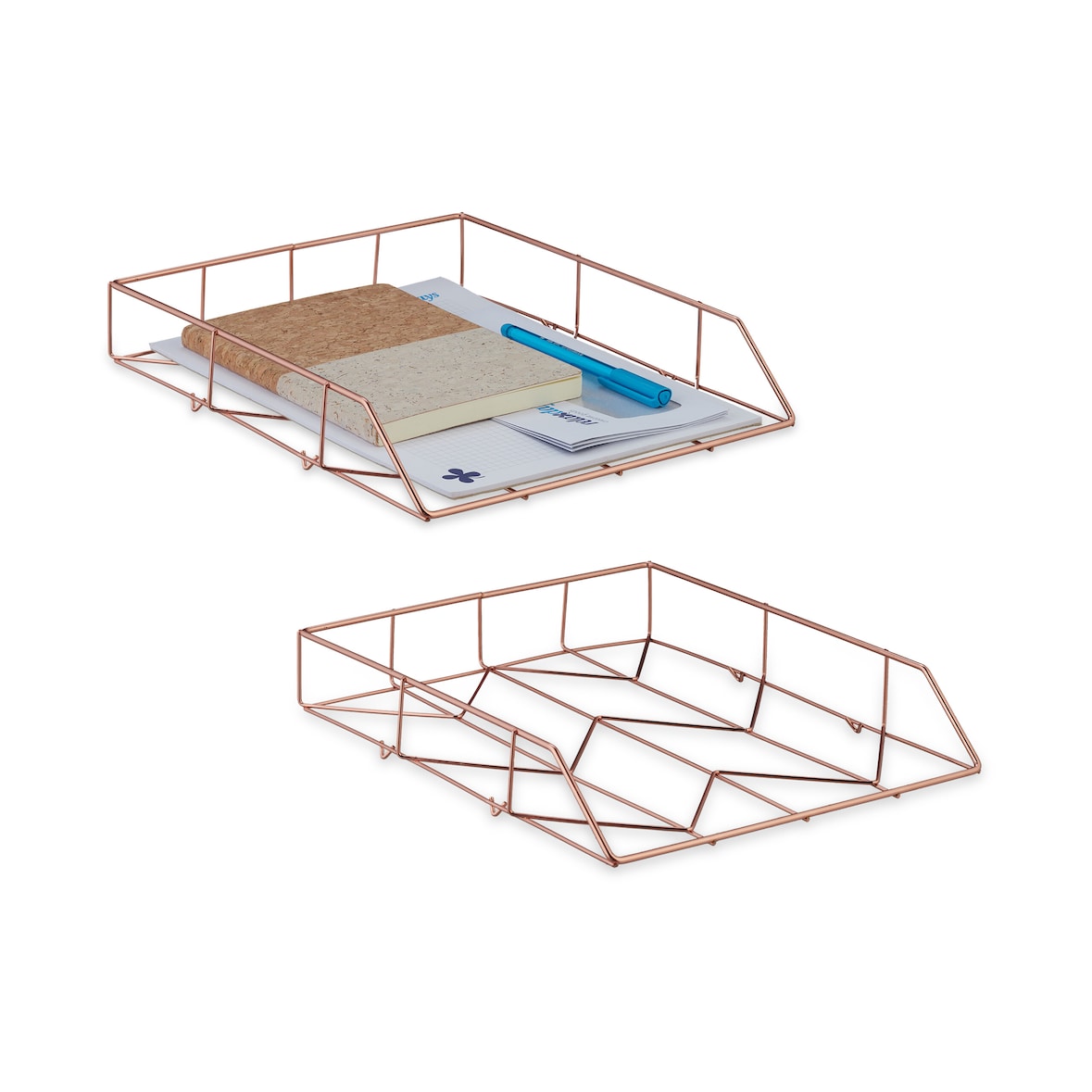 Relaxdays Briefablage, 2er Set, Metall, Dokumentenablage, HBT: 5,5 x 26 x 31,5 cm, Büro Schreibtischablage, roségold