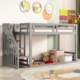 thumbnail of Niedriges Etagenbett 90x200 Kiefernholz Hochbett mit Sicherheitsleiter Stauraum offenes Design multifunktional robust Grau