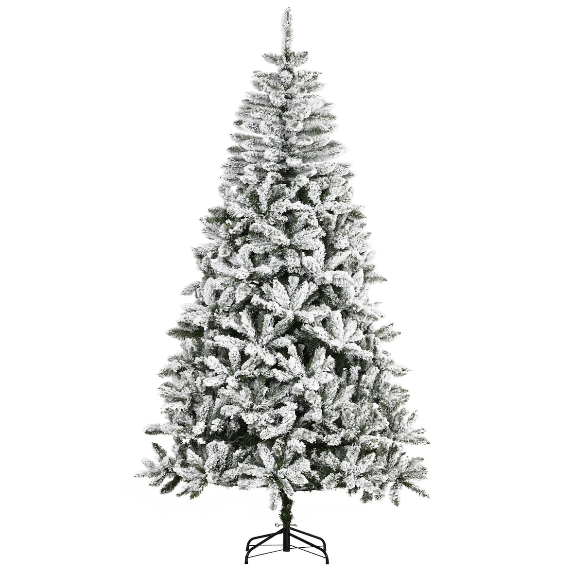 Árbol de Navidad Artificial 225 cm con Nieve Ignífugo con 1300 Ramas Hojas PVC Apertura Automática Base Plegable Soporte Metálico Decoración Navideña