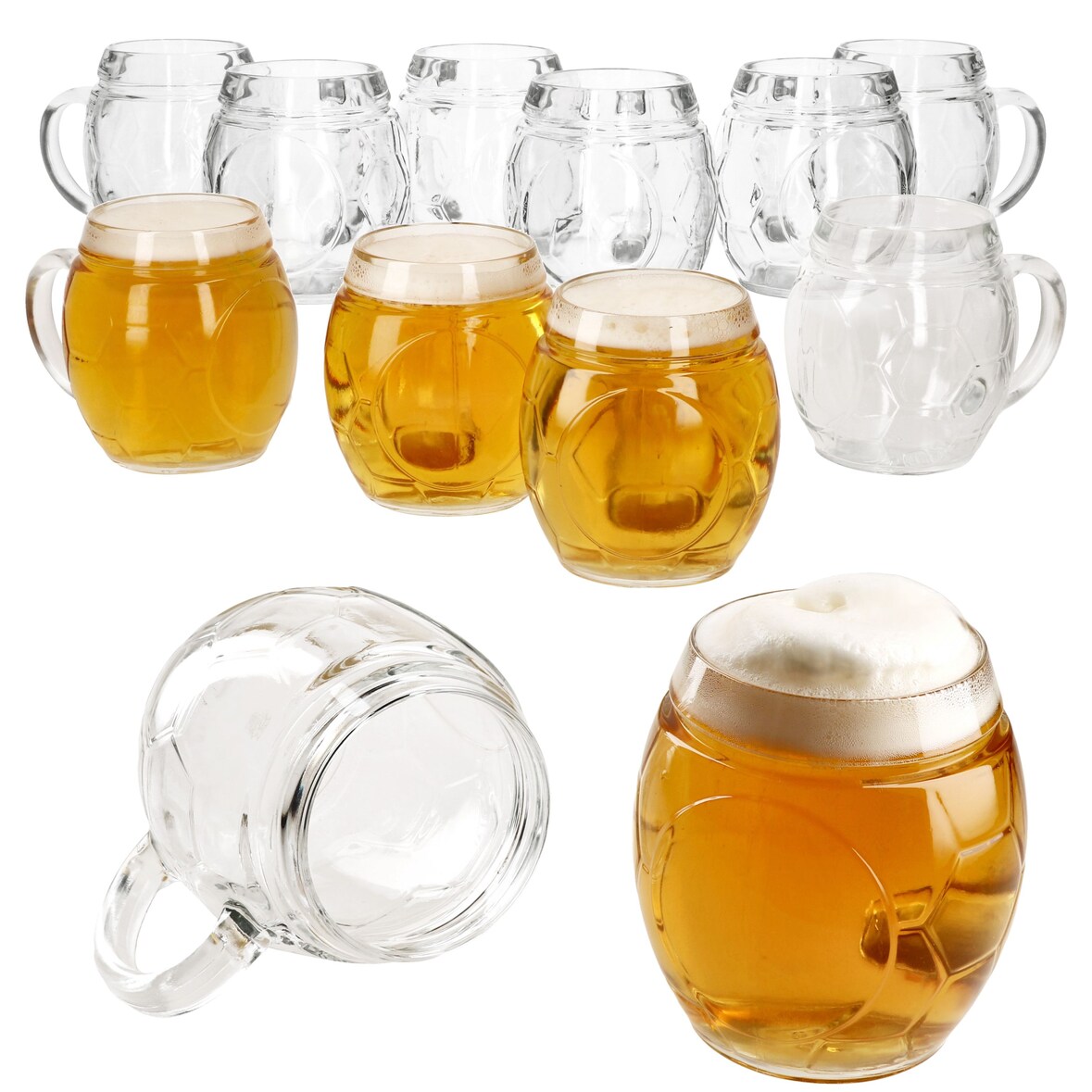12x Fußball Biergläser 0,5L geeicht Ball-Relief 12 Personen Bierkrüge aus Glas