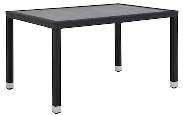 METRO PROFESSIONAL Mesa de exterior Barbados, rattan PE, 130 x 90 cm, tampo DPC com aspeto de pedra, preto