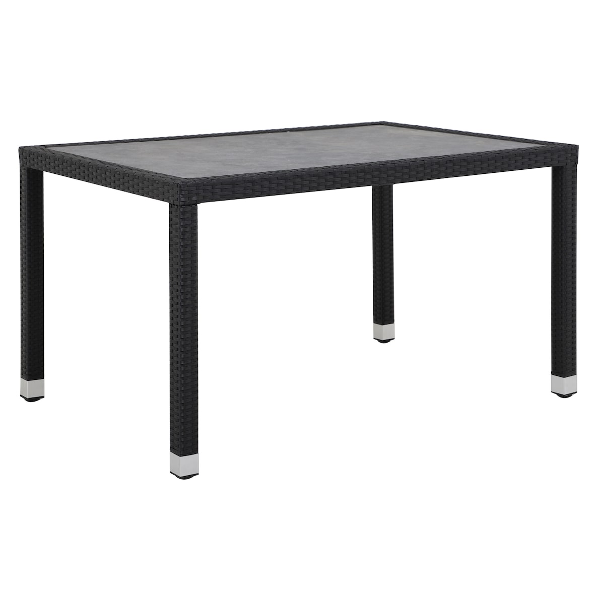 METRO PROFESSIONAL Mesa de comedor Barbados, poliratán, 130 x 90 cm, tablero de DPC con aspecto de piedra, negro