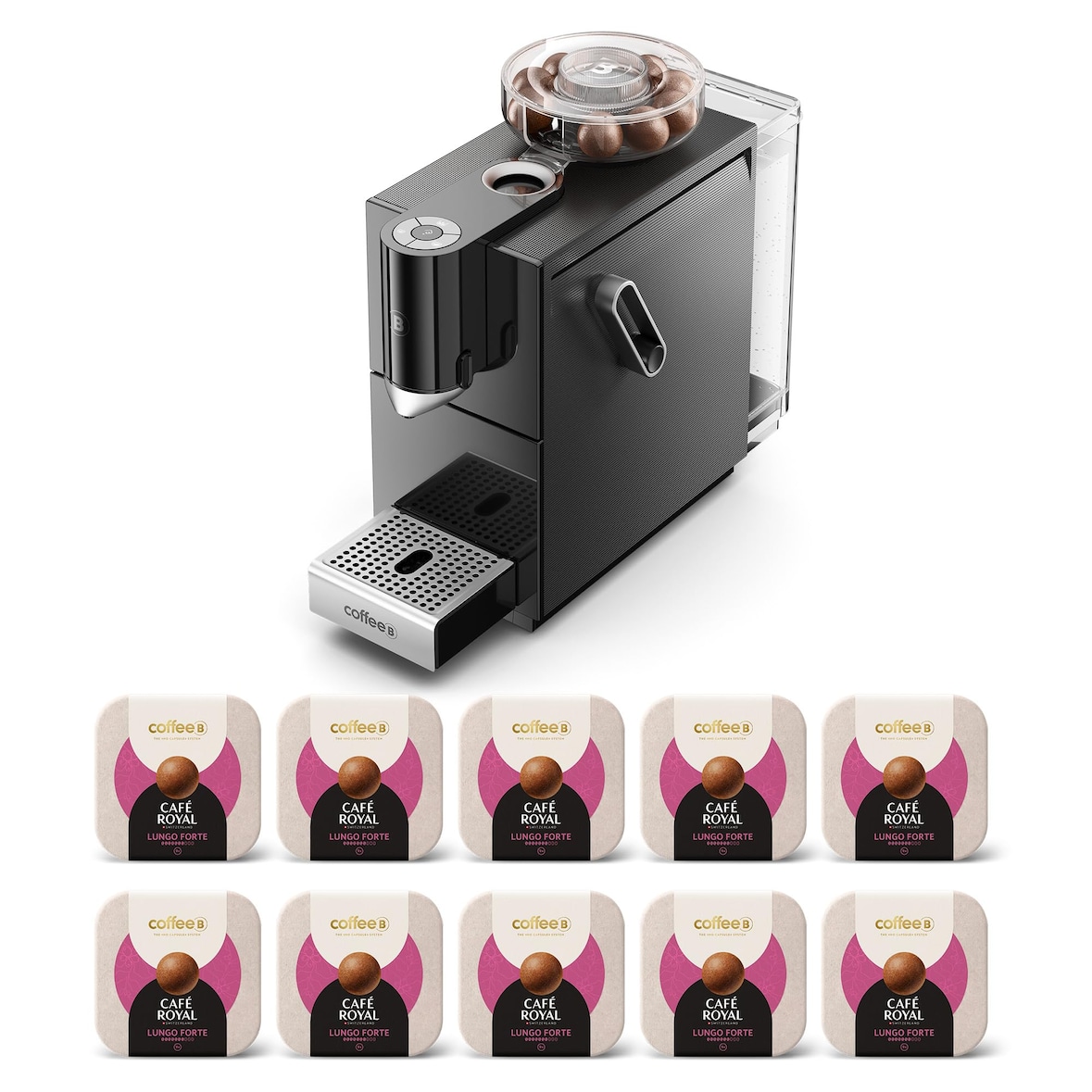 Machine à Café CoffeeB COSMOS + 90 Boules de Café CoffeeB Espresso Lungo Forte - 100% Compostables