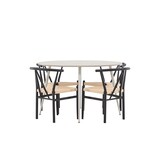thumbnail of Plaza Essgruppe Tisch Ø120cm und 4 Stühle mit Armlehnen stapelbar beige.