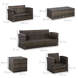 thumbnail of Outsunny Conjunto de Muebles de Jardín de Ratán 6 Piezas Sofá Doble Sofá de 3 Plazas 2 Sillones Individuales 2 Mesas Auxiliares con Almacenamiento