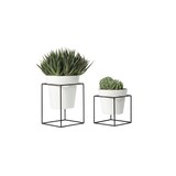 thumbnail of Blumentopf / Pflanztopf, mit Metallständer, 2er-Set, weiß / schwarz, Metall / Polypropylen