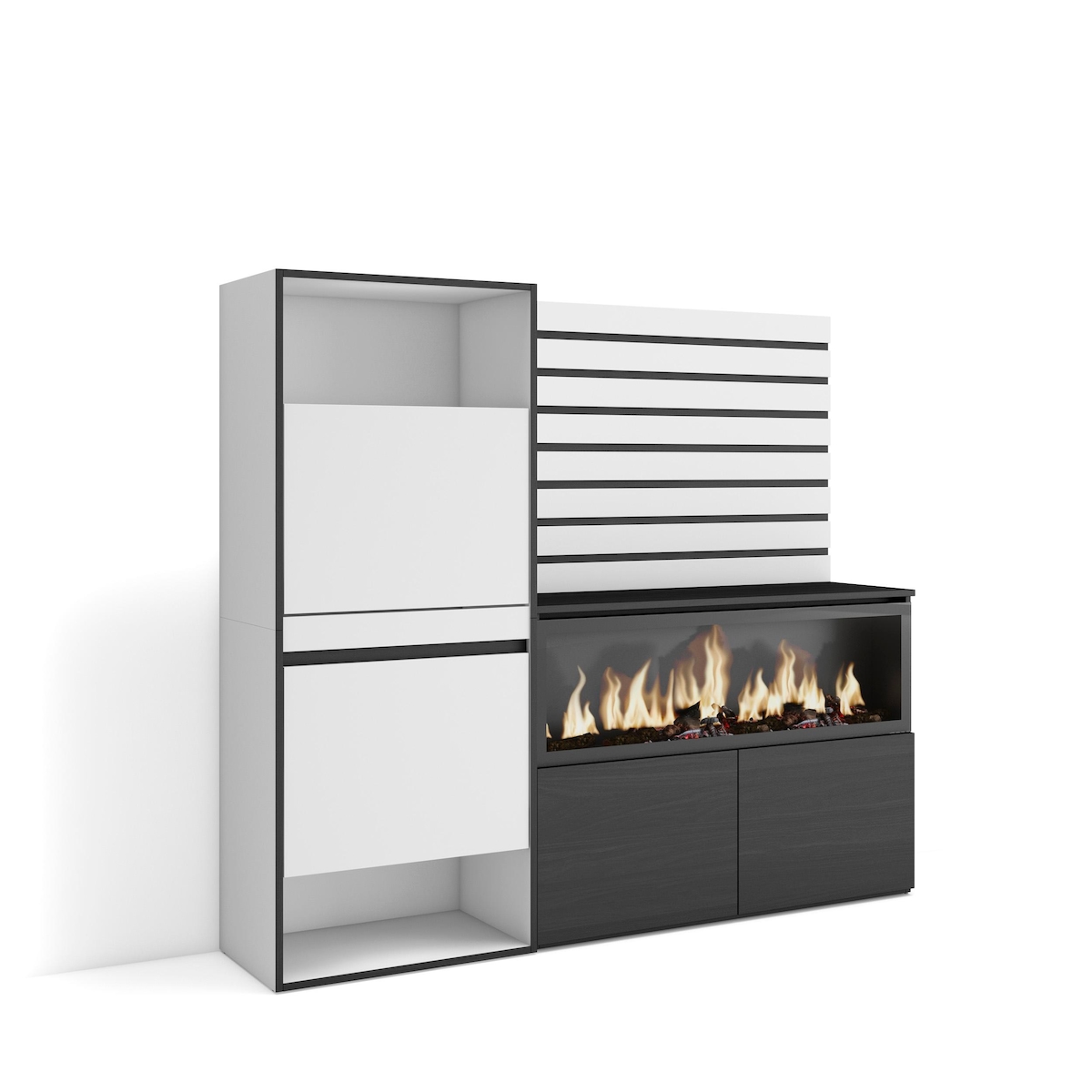 SKRAUT HOME Schuhschrank, Raumsparschrank, 167x35x145 cm, Schlafzimmer, XXL-Elektrokamin, Dekorative Paneele, Modern Style, Weiß - 482_50