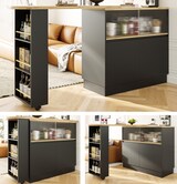 thumbnail of Drehbares Sideboard 120x45x103 cm mit 360 Grad Rotation, Glas Schiebetür, Ablagen und Schubladen, Schwarz, MDF, modern multifunktional
