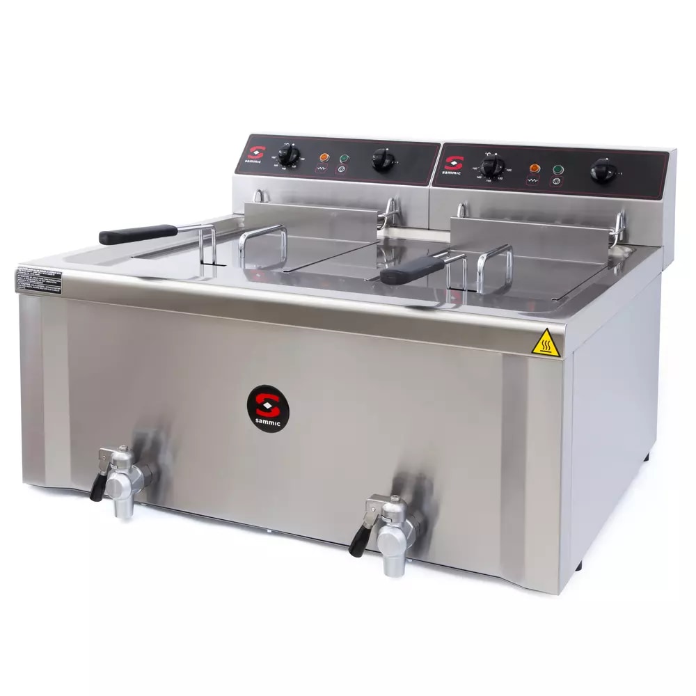 Sammic FE-12+12 Dubbele friteuse 12+12 L, gelaste bakken met aftapkranen, 18000 W, 400V 50-60Hz 3N, regel- en veiligheidsthermostaten