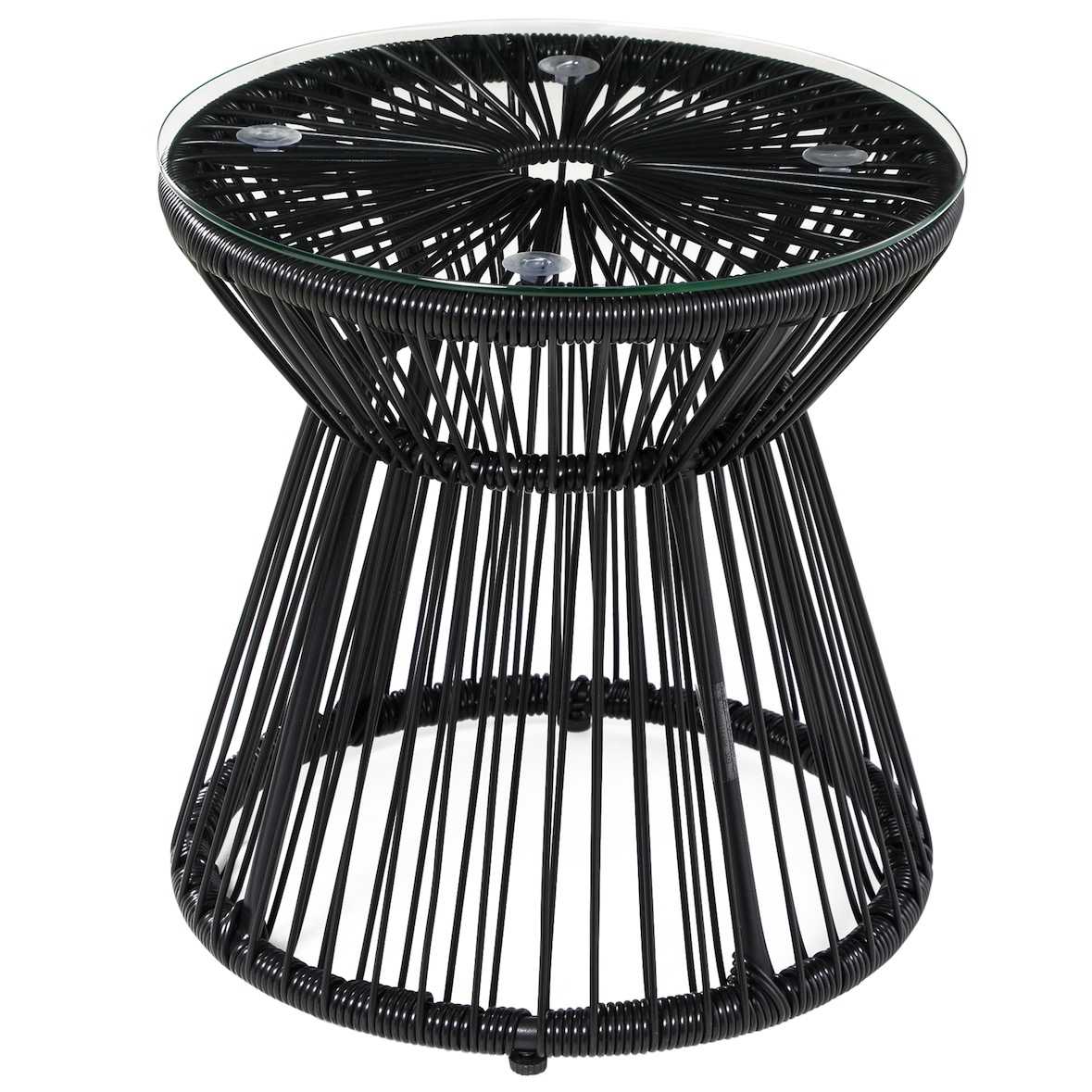 Outdoor-Beistelltisch PE-Rattan Schwarz mit Glasplatte, Boho-Stil, 40x40x42 cm
