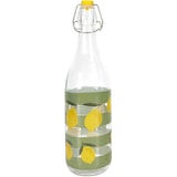 thumbnail of Bottiglia in vetro con tappo a vite da 1 litro – Bottiglia d'acqua riutilizzabile con stampa a limone e strisce verdi – Trasparente
