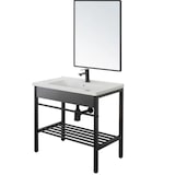 thumbnail of Mueble Bajo Lavabo, Lavabo de Cerámica y Espejo, con Sifón de Acero, Mueble Bajo Lavabo con Estante, Diseño Industrial - cm 60x47x78h