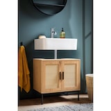 thumbnail of Waschbeckenunterschrank Eiche-Optik 60x60x40 cm mit Türen, Badezimmerschrank mit Rattangeflecht, Unterschrank Stehend, Badschrank Midischrank Klein