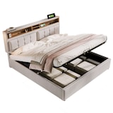 thumbnail of Merax Polsterbett Doppelbett mit USB C Steckdose Ladefunktion  Kopfteil, Stauraumbetten Bettgestell aus Leinen 140x200, Beige