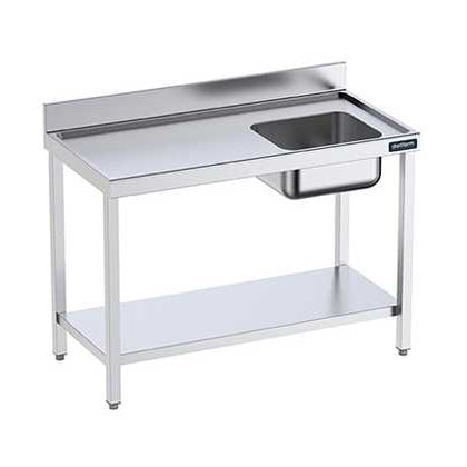 Mesa Mural Acero Inox Perfil Salva aguas, Cubeta Dcha y Estante 600 Distform