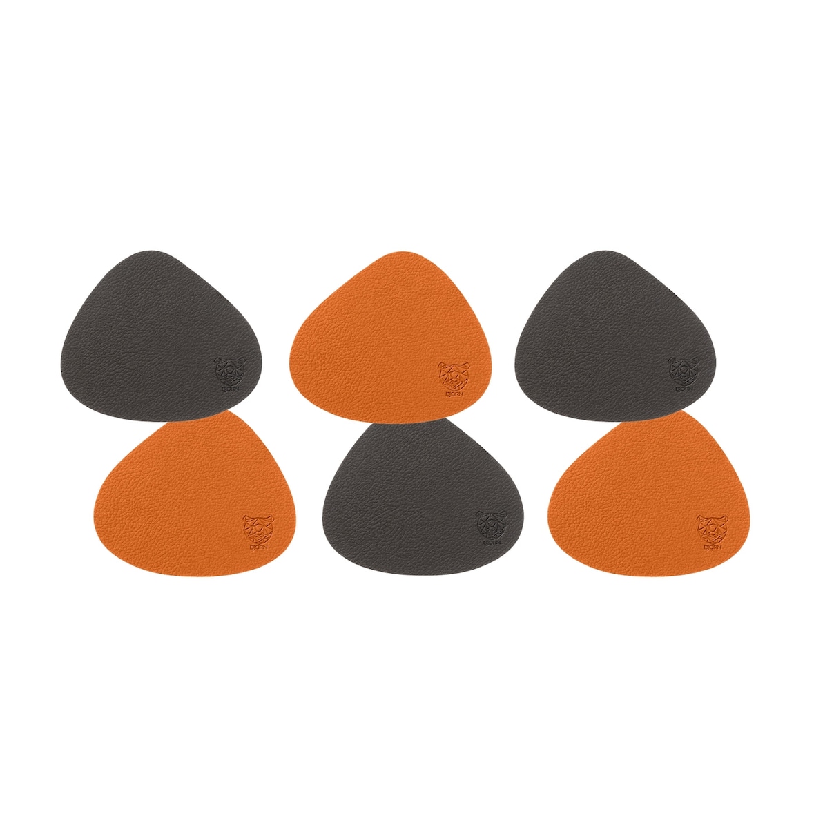 Sous-verre curve réversible - 6 pièces - Cuir recyclé orange et chocolat