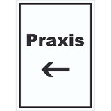 thumbnail of Praxis Schild mit Text und Richtungspfeil links Arzt Gesundheit hochkant A5 (148x210mm)