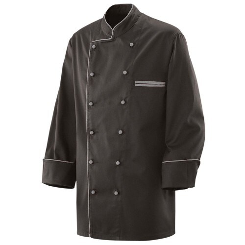 207 - Kochjacke schwarz langarm mit Paspel in verschiedenen Farben : silbergrau 65% Polyester 35%Baumwolle 220 g/m² L