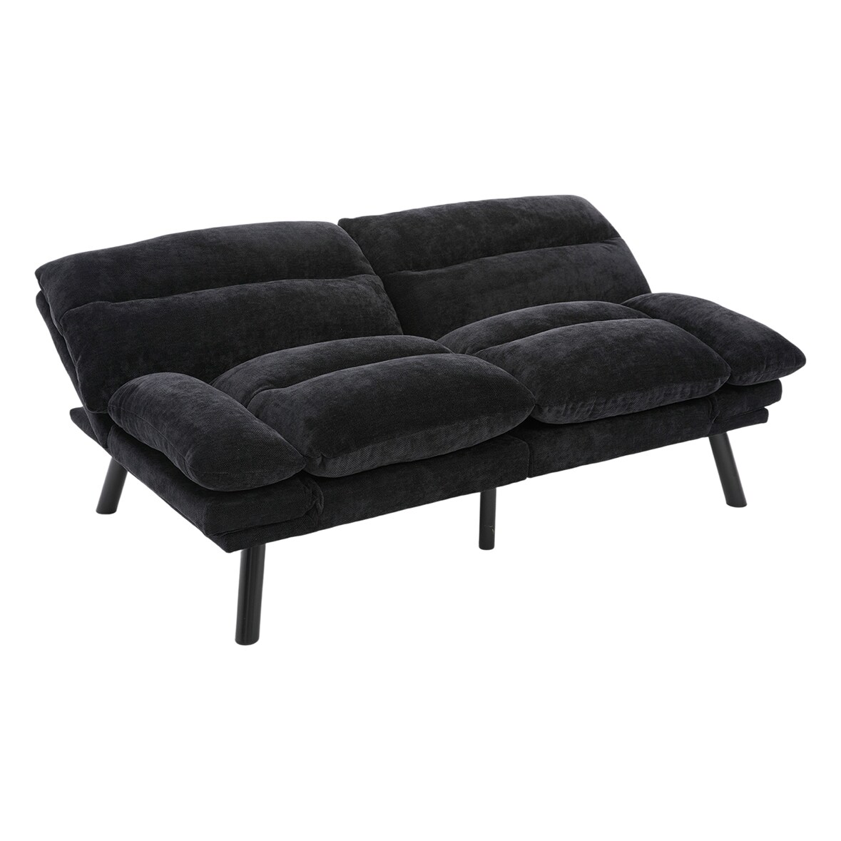 Chenille Zweisitzer Sofa mit verstellbaren Rückenlehnen – ergonomisches Design und hoher Komfort Schwarz