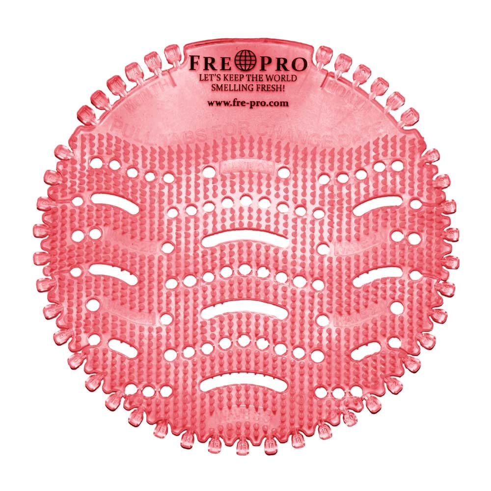 Fre Pro Urinalsieb Urinaleinsatz (2 Stück) Duft Kiwi Grapefruit und Kalender rot Pissoireinsatz Ø 18 cm