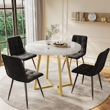 thumbnail of Essgruppe 5-teilig rund 75x80x80 cm Weiß+Schwarz+Gold MDF Tischplatte Marmormuster mit 4 Samtstühlen Metallgestell verstellbare Füße