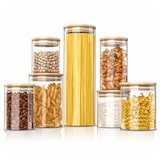 thumbnail of Arendo Glasbehälter-Set aus Borosilikatglas mit Bambusdeckel, 7-tlg., mikrowellengeeignet, luftdicht