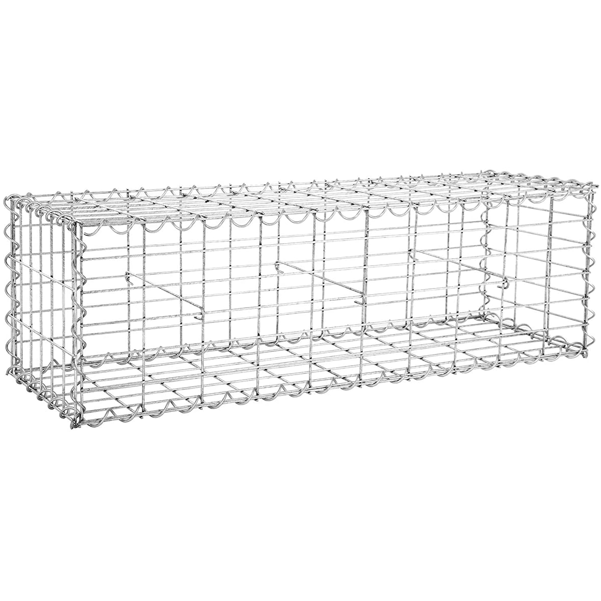 Gabione 100 x 30 x 30 cm, Steinkorb, mit 5 x 10 cm engmaschigem Gitter, aus verzinktem Stahl, robust, korrosionsbeständig,  Steinmauer, silbern