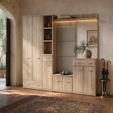 thumbnail of Mobile Ingresso Scarpiera Appendiabiti Set Entrata Guardaroba Specchio Multifunzione Salvaspazio Corridoio Casa Design Moderno 210x 32x 203 Cm Rovere