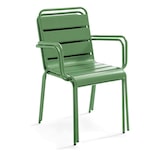 thumbnail of Ensemble table de terrasse carrée et 2 fauteuils métal vert cactus  - Oviala